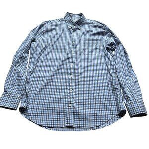 Peter Millar Size L Men's Blue & White Plaid Long Sleeve Button-Up Shirt